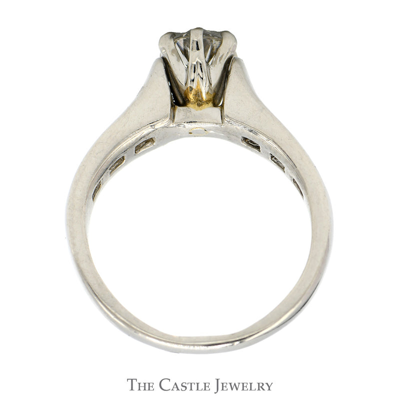 Round Diamond Solitaire Engagement Ring with Baguette Cut Diamond Accents in Platinum