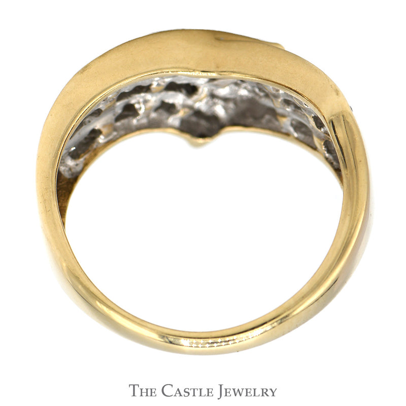 Multi Row Channel Set 3/4cttw Diamond Curved "V" Shaped Band in 10k Yellow Gold
