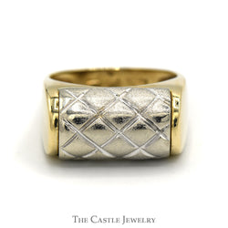 Brushed Quilted Pattern Two Toned Dome Ring