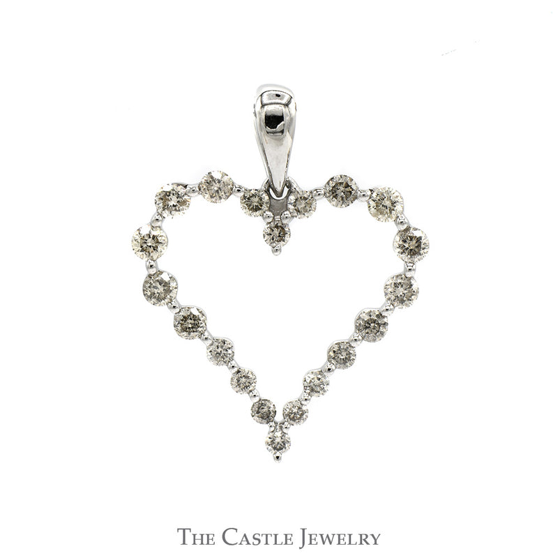 Open Heart Shaped Diamond Pendant in 10k White Gold