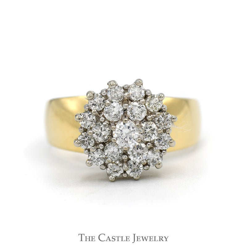 3/4cttw Starburst Diamond Cluster Ring with Wide Polished Sides in 14k Yellow Gold