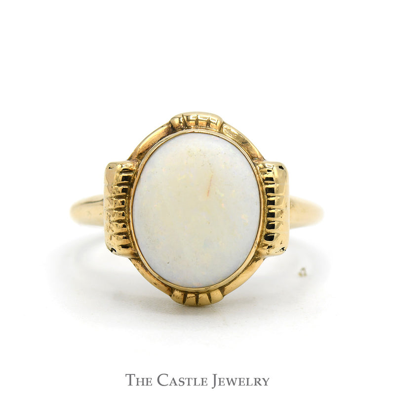 Oval Cut Opal Ring with Bar Designed Accented Sides in 10k Yellow Gold