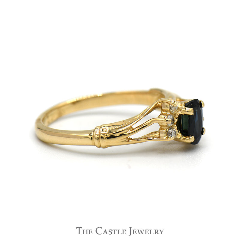 Oval Sapphire Ring with Diamond Accents in 14k Yellow Gold Open Split Shank Setting