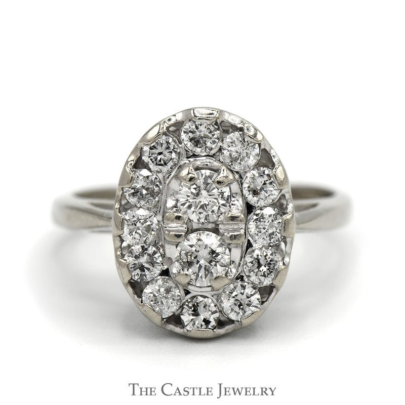 Oval Shaped 3/4cttw Diamond Cluster Ring in 14k White Gold