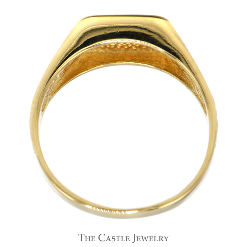 Diamond Accented Signet Ring with Nugget Sides in 14k Yellow Gold