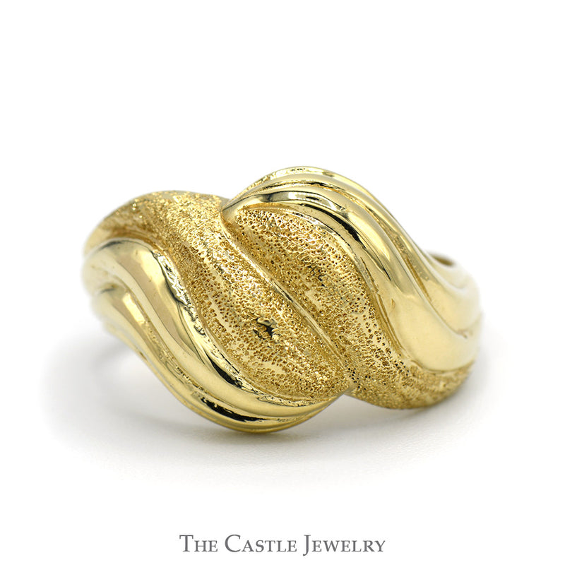 Polished & Brushed Textured Swirled Bypass Ring in 14k Yellow Gold