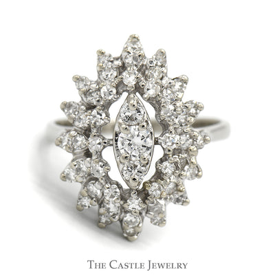 Marquise Shaped 1cttw Diamond Cluster Ring in 14k White Gold