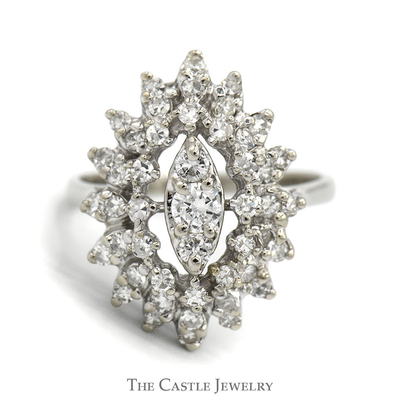 Marquise Shaped 1cttw Diamond Cluster Ring in 14k White Gold