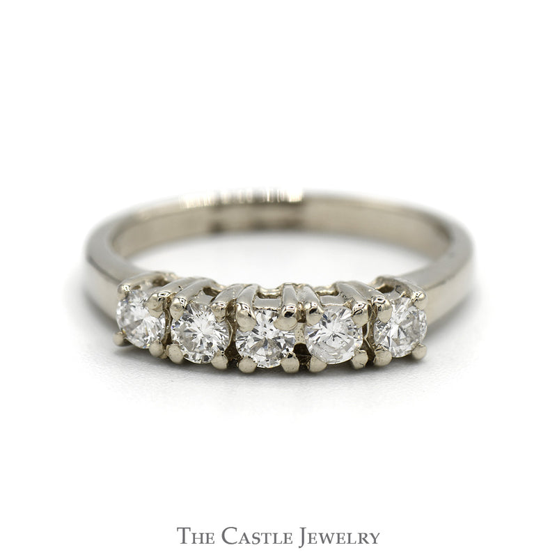 5 Round Prong Set Diamond Wedding Band in 14k White Gold