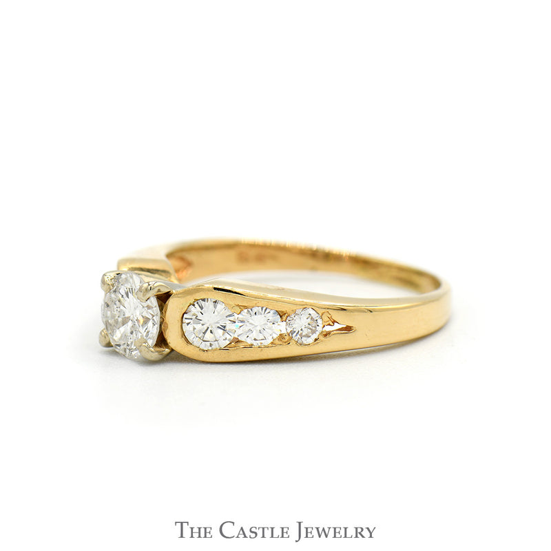 Round Diamond Engagement Ring with Diamond Accented Sides in 14k Yellow Gold