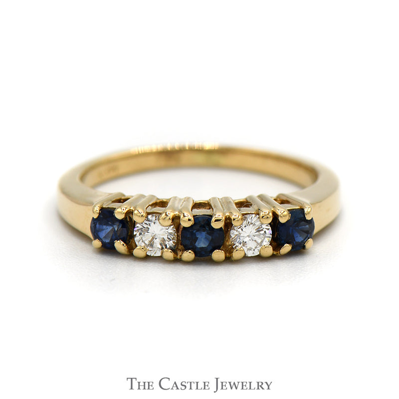 Alternating Round Sapphire & Diamond Band in 14k Yellow Gold