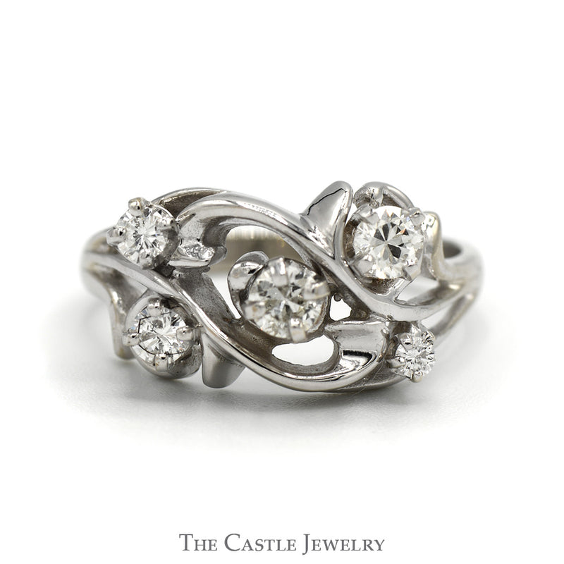 1/2cttw Round Diamond Cluster Freeform Swirled Ring in 14k White Gold