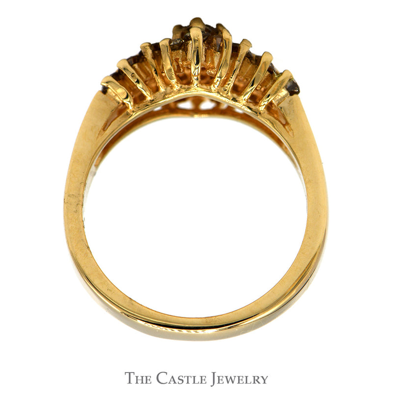 3/4cttw Cocoa Diamond Cluster Ring with Open Design in 14k Yellow Gold