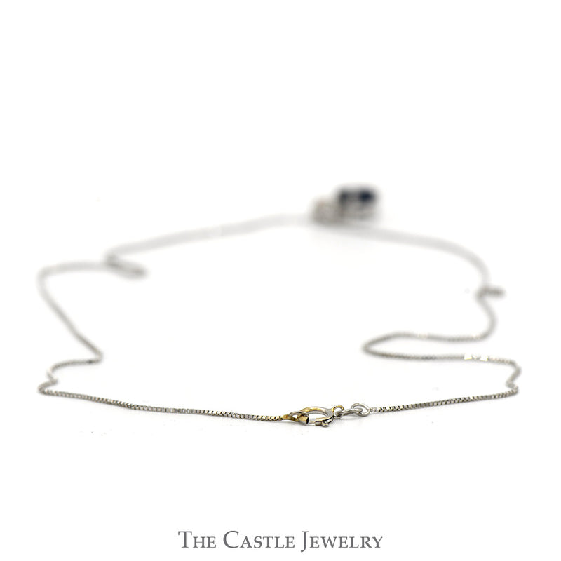 Oval Sapphire Pendant with Diamond Cluster Accent on 16" Box Link Chain in 14k White Gold