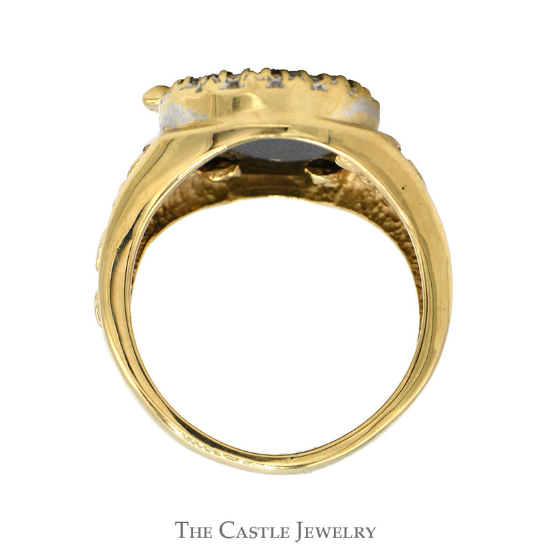 Diamond Horseshoe Ring with Horse Head & Black Onyx Back in 10k Yellow Gold