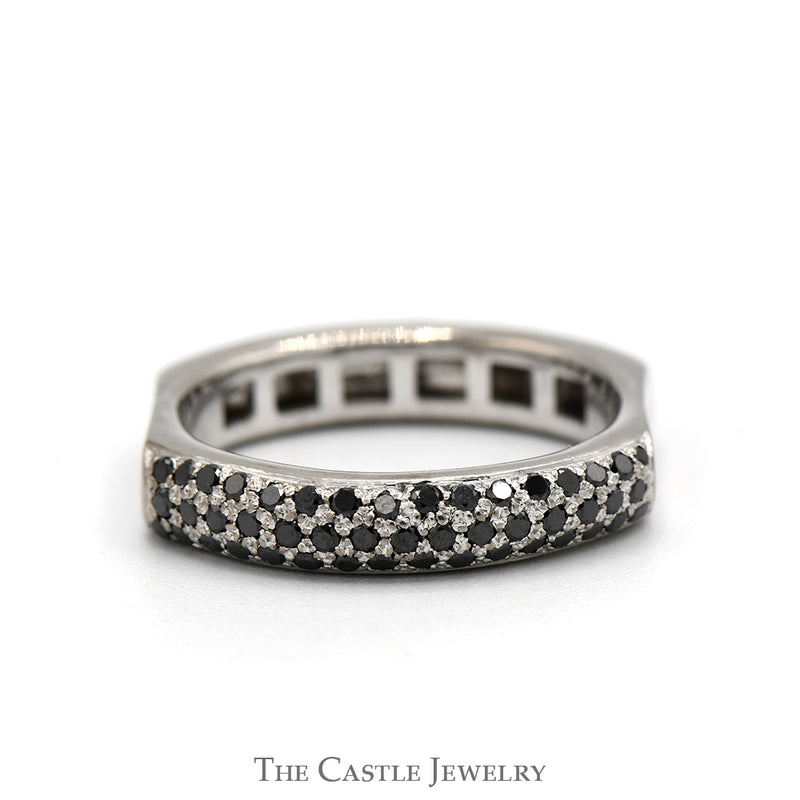 Pave Set Black Diamond Cluster Band with Squared Shank in 18k White Gold