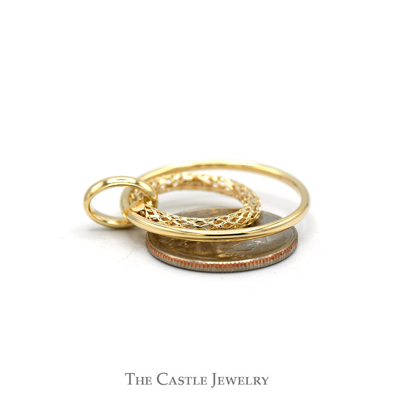 Double Circle Pendant with Open Byzantine Style in 14k Yellow Gold
