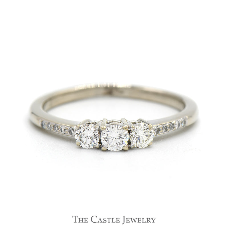 1/2cttw Three Stone Diamond Engagement Ring with Diamond Accented Sides in 10k White Gold