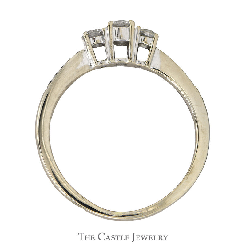 1/2cttw Three Stone Diamond Engagement Ring with Diamond Accented Sides in 10k White Gold