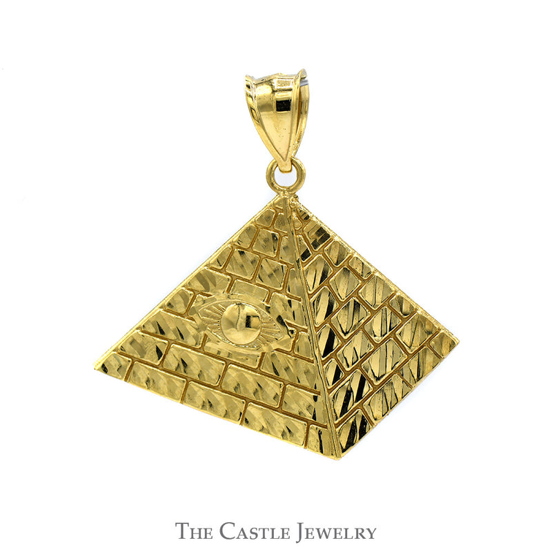 Pyramid Pendant with Eye Motif and Textured Detailing in 10k Yellow Gold