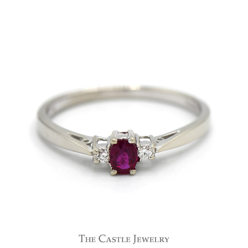 Oval Ruby Ring with Diamond Accents in 14k White Gold