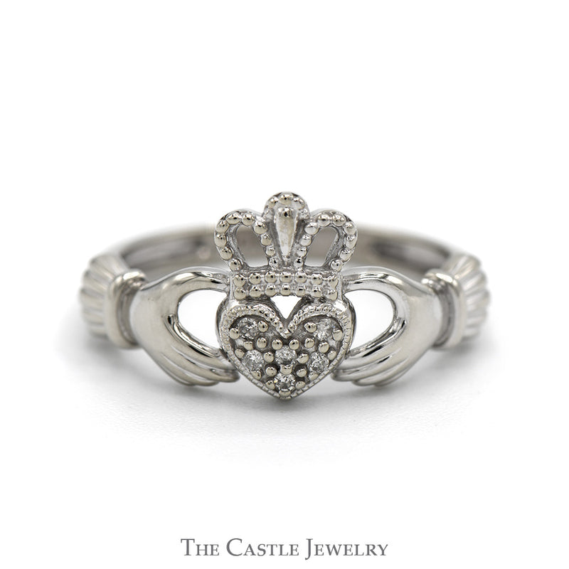 Diamond Accented Claddagh Ring in 10k White Gold