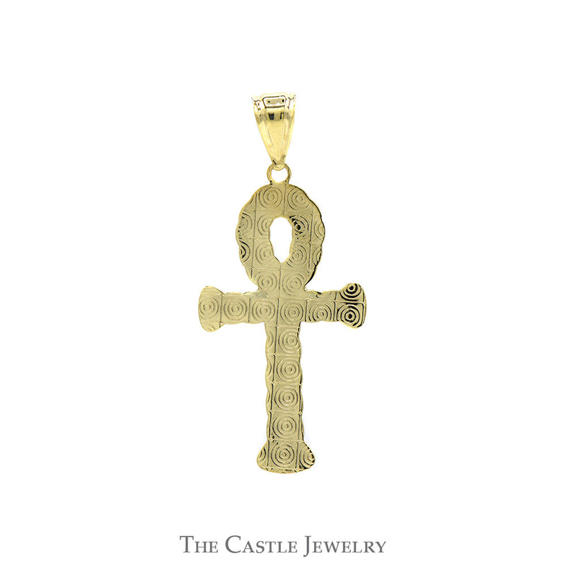 Two Tone Ankh Pendant with Chain Link Design in 10k White & Yellow Gold