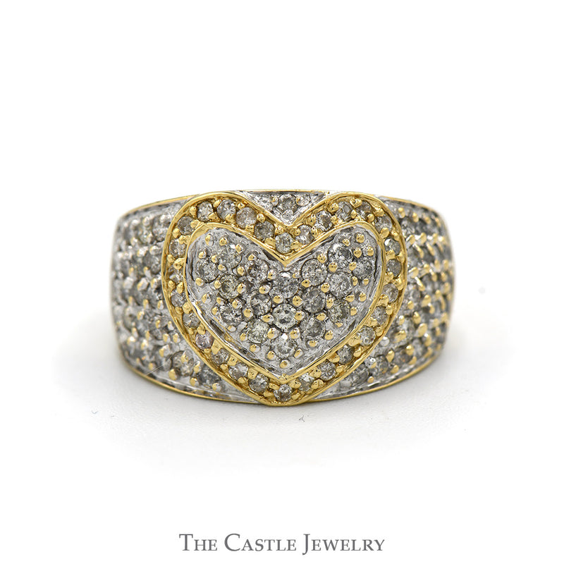 1.25cttw Heart Shaped Diamond Cluster Ring with Diamond Cluster Sides in 14k Yellow Gold