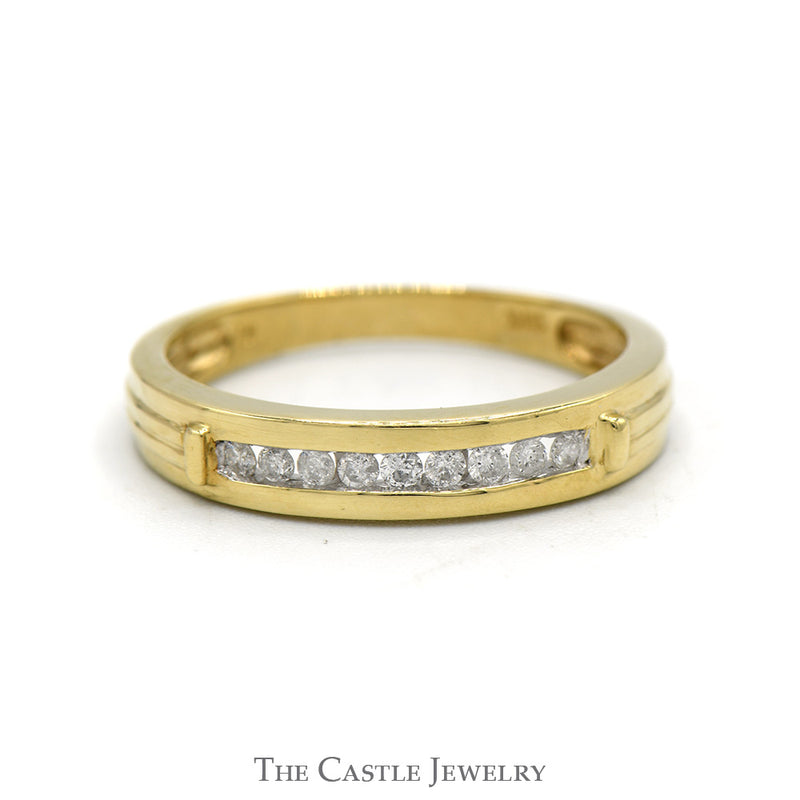 Channel Set Diamond Band with Grooved Sides in 10k Yellow Gold