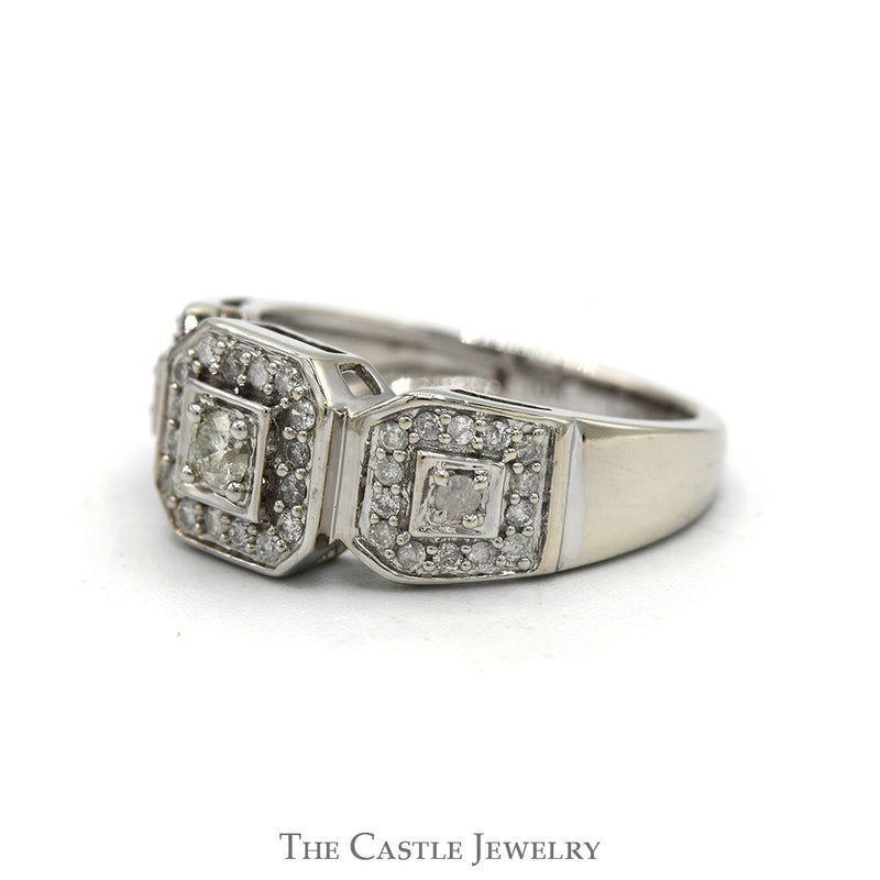 1/2cttw Diamond Band with Square Shaped Triple Diamond Halos in 10k White Gold