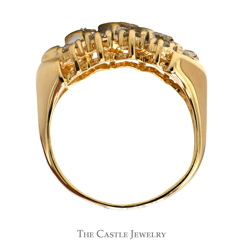 1cttw Princess & Round Cut Diamond Cluster Band in 14k Yellow Gold