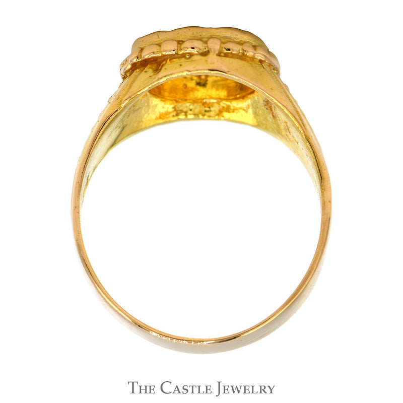 Oval Signet Ring with Diamond Cut Pattern and Detailed Sides in 21k Yellow Gold