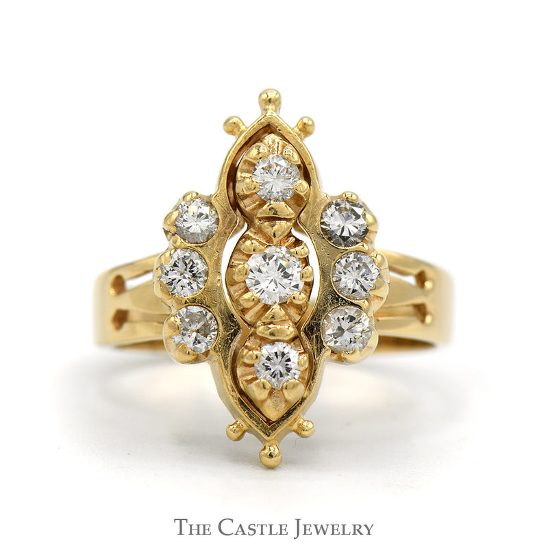 Antique Style Diamond Cluster Ring with Ornate Detail in 14k Yellow Gold
