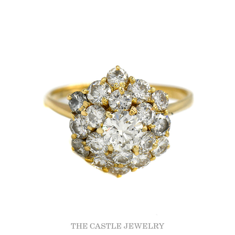 Hexagonal 3cttw Round Diamond Cluster Ring in 10k Yellow Gold