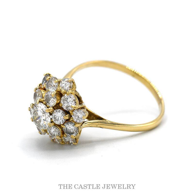 Hexagonal 3cttw Round Diamond Cluster Ring in 10k Yellow Gold