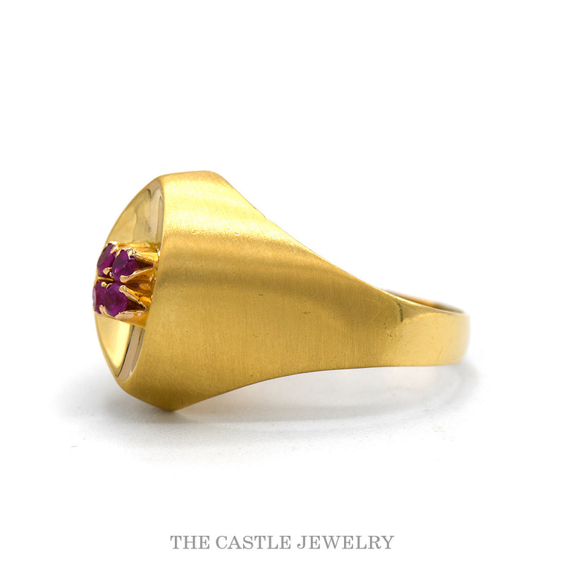 Ruby Cluster Ring in Concaved 18k Yellow Gold Mounting with Brushed Textured Sides