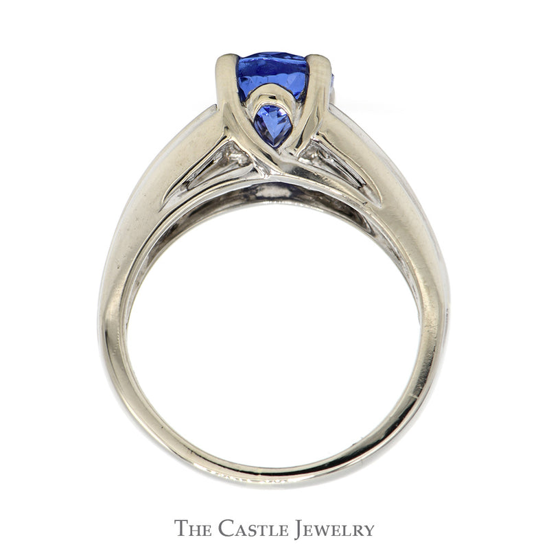 1.97ct Oval Tanzanite Solitaire Ring with Baguette Cut Diamond Accented Sides in 14k White Gold