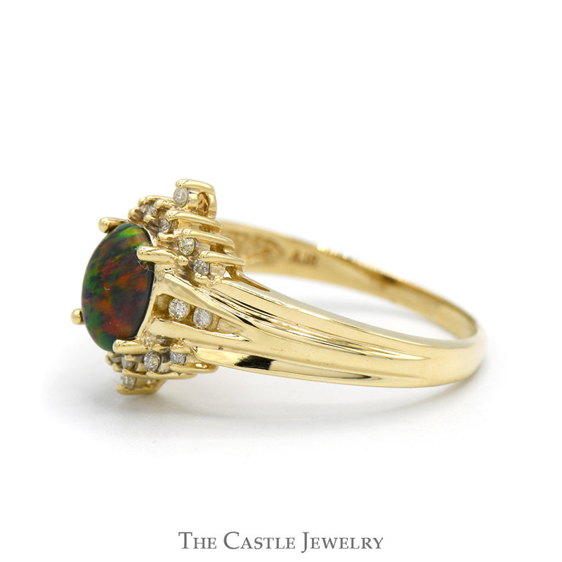 Oval Cabochon Opal Ring with Diamond Accents in 10k Yellow Gold
