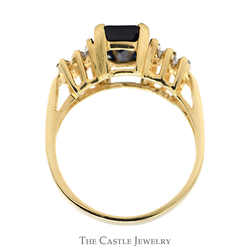 Le Vian 2ct Emerald Cut Sapphire Designer Ring with Diamond Accented Sides in 14k Yellow Gold
