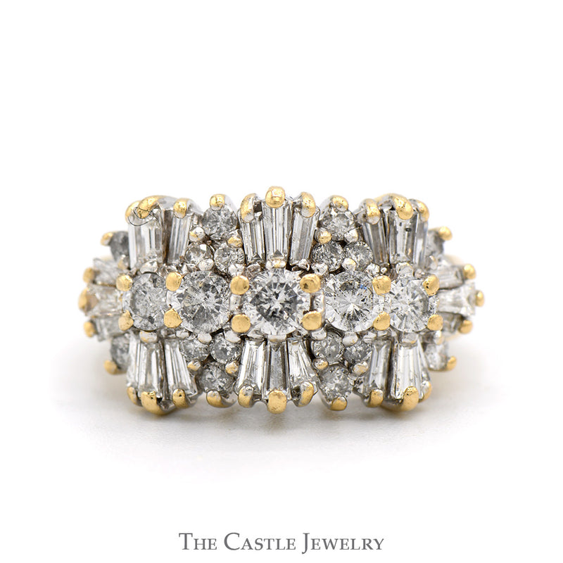 2.75cttw Round & Baguette Cut Diamond Cluster Ring in 14k Yellow Gold