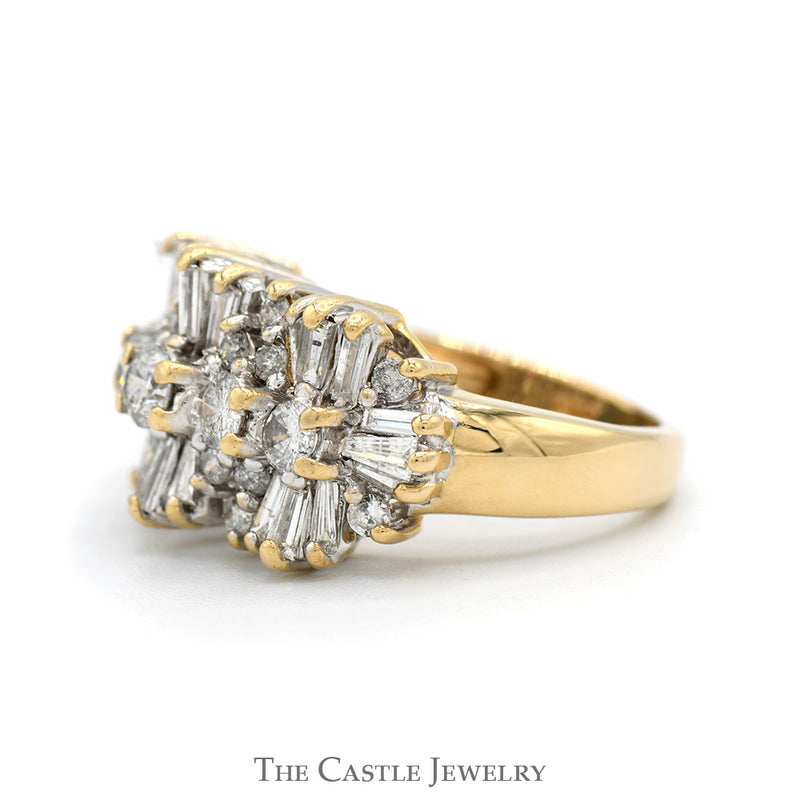 2.75cttw Round & Baguette Cut Diamond Cluster Ring in 14k Yellow Gold