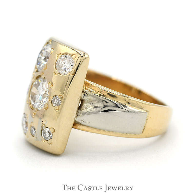 1.25cttw Rectangular Diamond Cluster Ring in 14k Two Tone Yellow & White Gold
