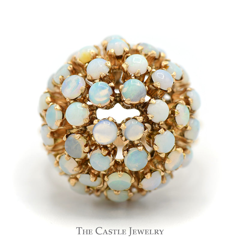 Dome Shaped Opal Cluster Ring with Open Split Rope Designed Sides in 10k Yellow Gold
