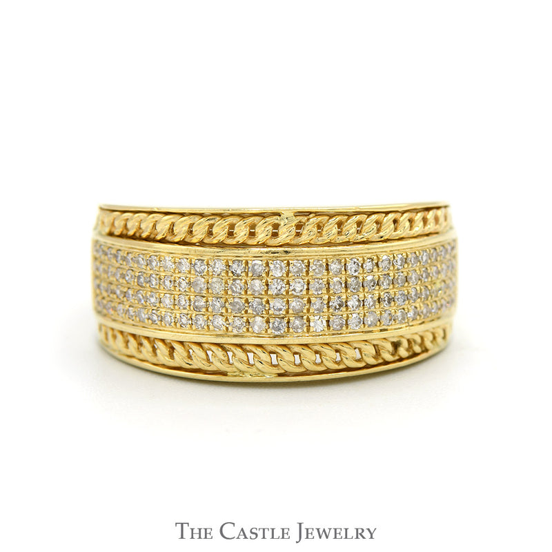 1/2cttw Multi Row Diamond Cluster Band with Curb Link Designed Edges in 10k Yellow Gold