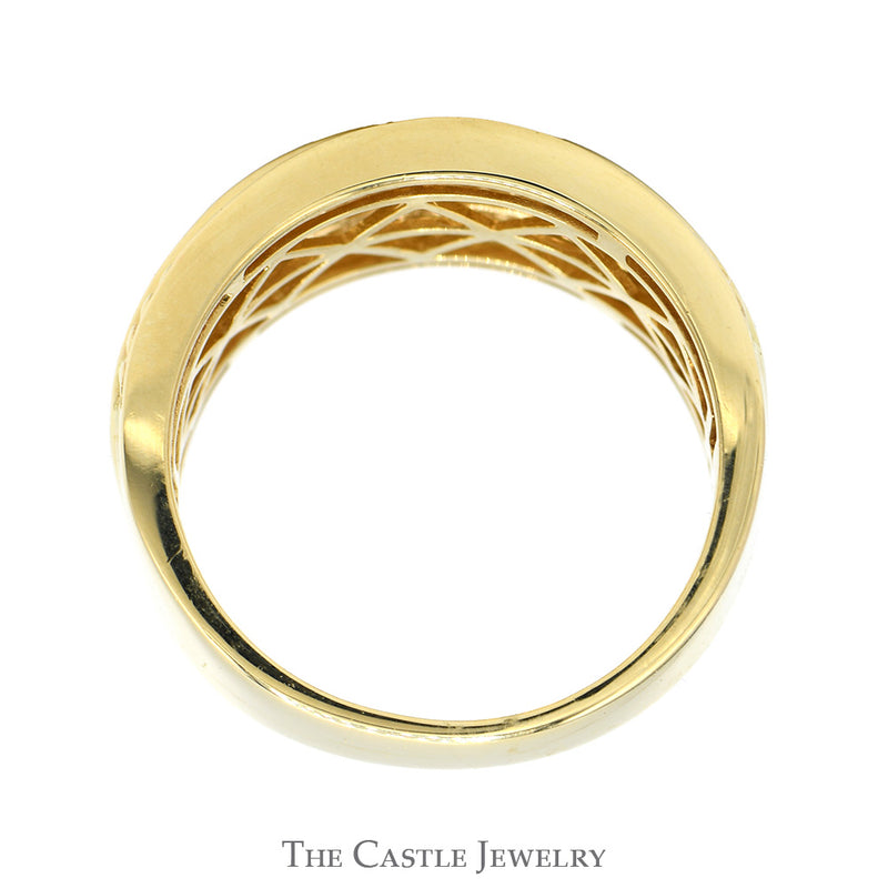 1/2cttw Multi Row Diamond Cluster Band with Curb Link Designed Edges in 10k Yellow Gold