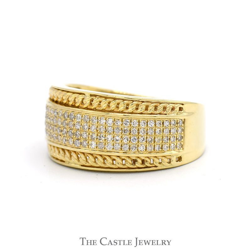 1/2cttw Multi Row Diamond Cluster Band with Curb Link Designed Edges in 10k Yellow Gold