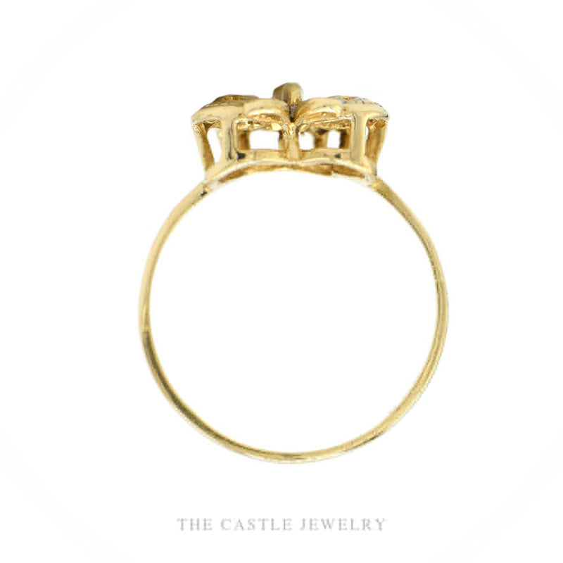 Front-facing view of the 14k yellow gold CZ butterfly ring showing the lifted filigree wings