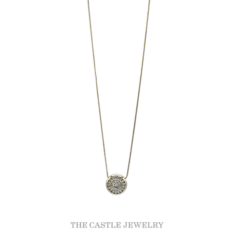1/2cttw Round Shaped Bezel Set Diamond Cluster Pendant on 20 Inch Snake Chain in 14k White Gold