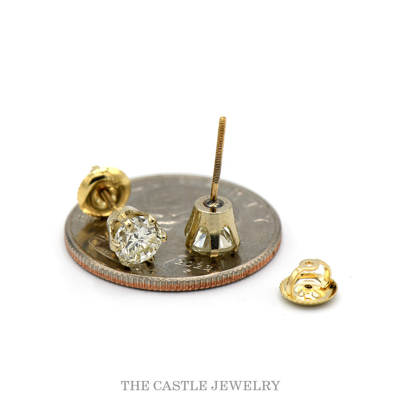 1.5cttw Round Diamond Stud Earrings in 14k Yellow Gold with Screwback Posts