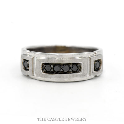 10K White Gold 1/4cttw Black Diamond Men’s Brushed Wedding Band